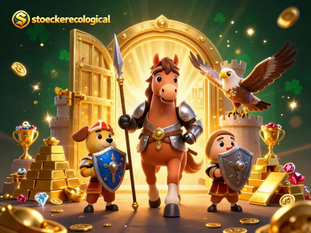 Spin the reels with stoeckerecological at a vibrant medieval casino scene featuring knights and treasures.